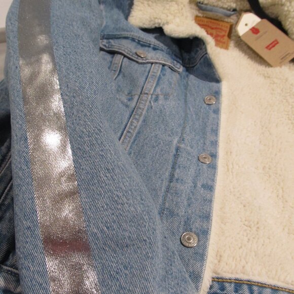 Levis Women's Original Trucker Jacket Denim Sherpa Lining Shine Theory LargeNWT - Picture 7 of 7